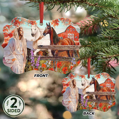 Horse Jesus Autumn - Horse Ornament (Printed On Both Sides) 1022