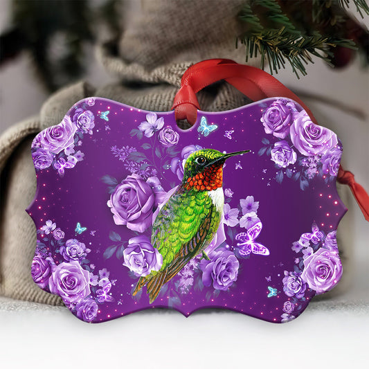 Hummingbird Purple Flowers Hummingbird - Medallion Aluminium Ornament (Printed On Both Sides) 1122