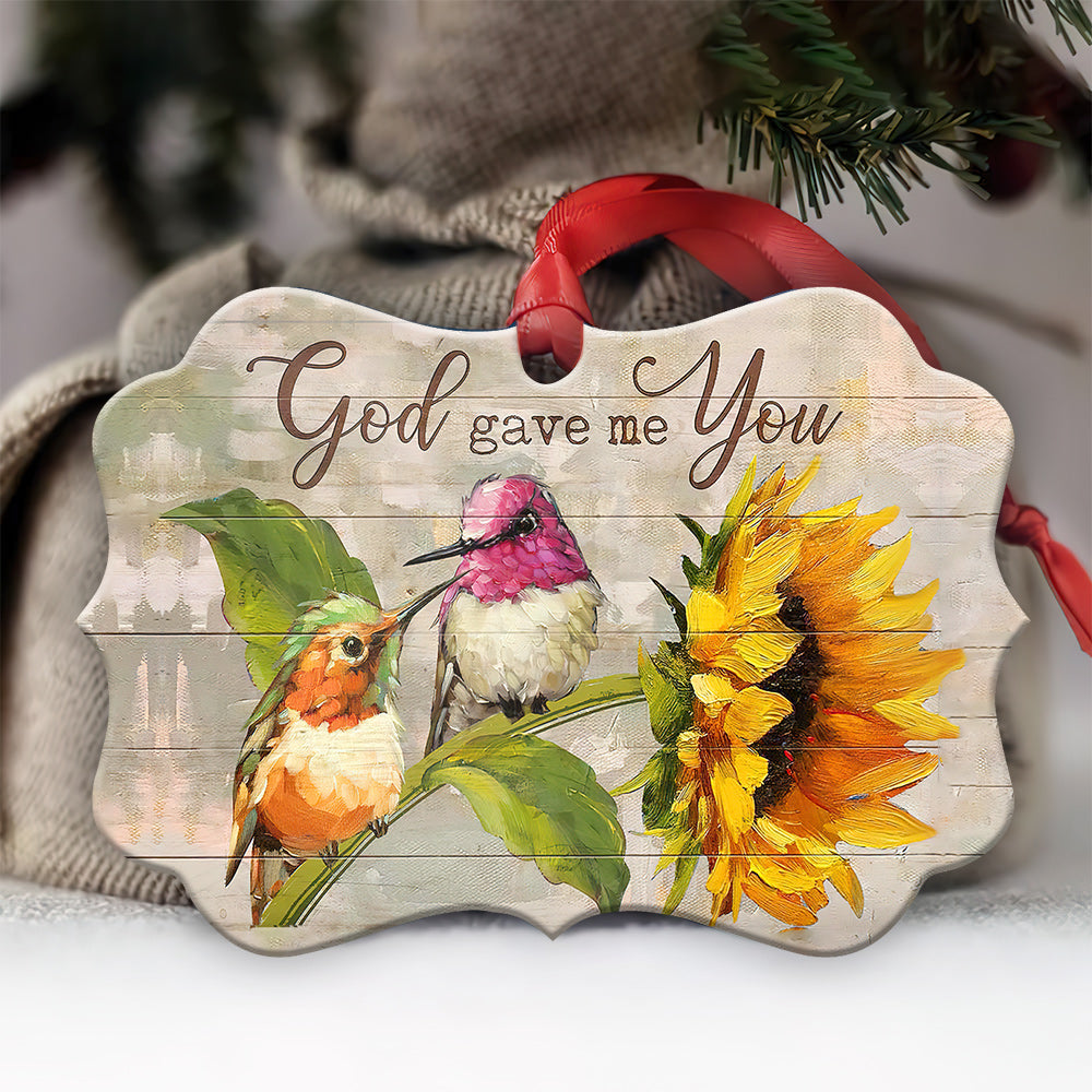 Hummingbird Couple God Gave Me You - Christian Ornament (Printed On Both Sides) 1122