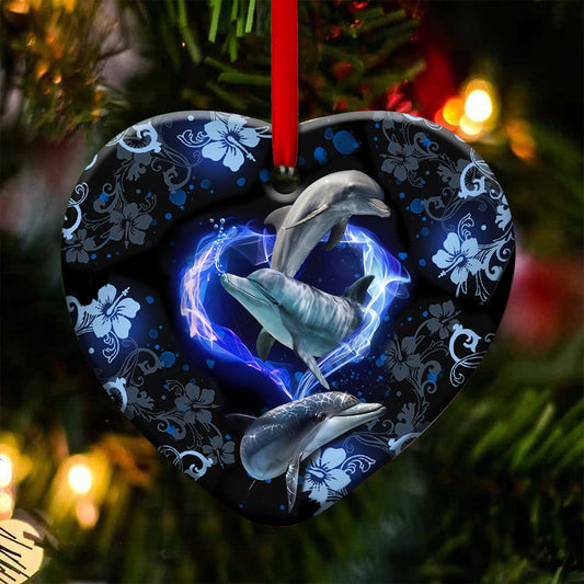 Dolphin Blue Heart - Dolphin Ornament (Printed On Both Sides) 1122