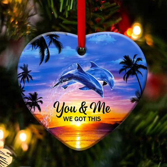 Dolphin Couple Sunset We Got This - Dolphin Ornament (Printed On Both Sides) 1122