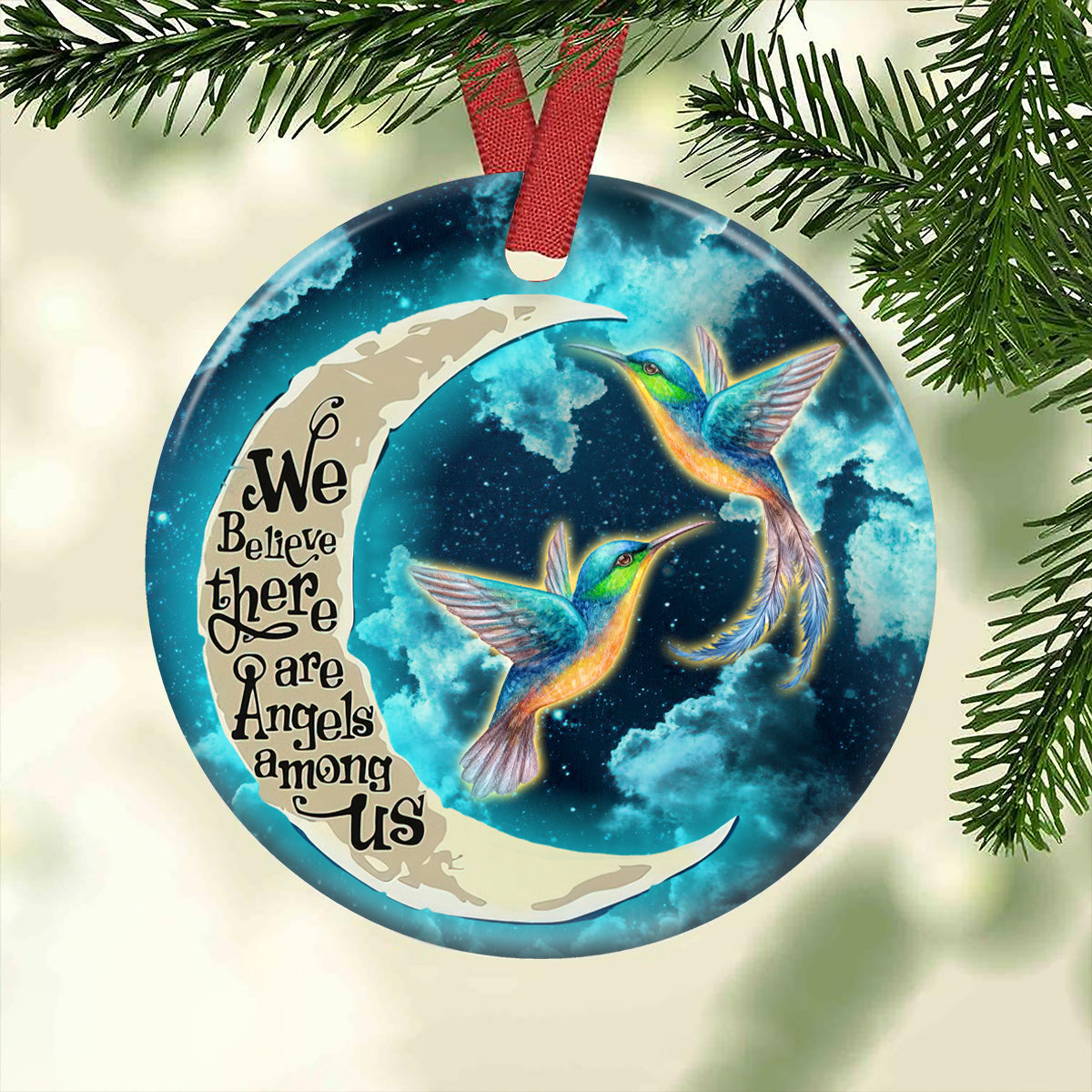 Hummingbird Memorial There Are Angels Among Us Memorial - Round Aluminium Ornament (Printed On Both Sides) 1122