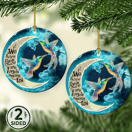 Hummingbird Memorial There Are Angels Among Us Memorial - Round Aluminium Ornament (Printed On Both Sides) 1122