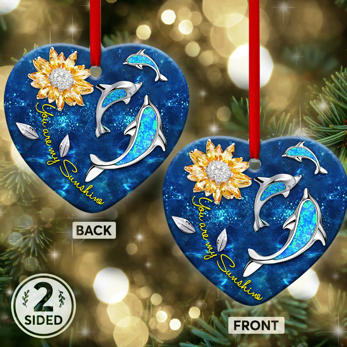 Dolphin Sunflowers Jewelry Style Printing - Dolphin Ornament (Printed On Both Sides) 1122