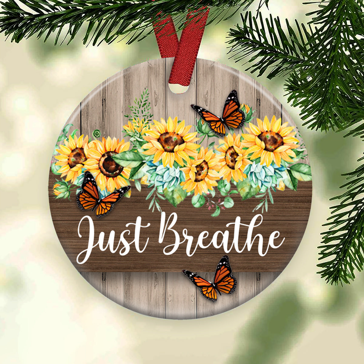Sunflower Faith Just Breathe - Christian Ornament (Printed On Both Sides) 1122