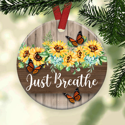 Sunflower Faith Just Breathe - Christian Ornament (Printed On Both Sides) 1122