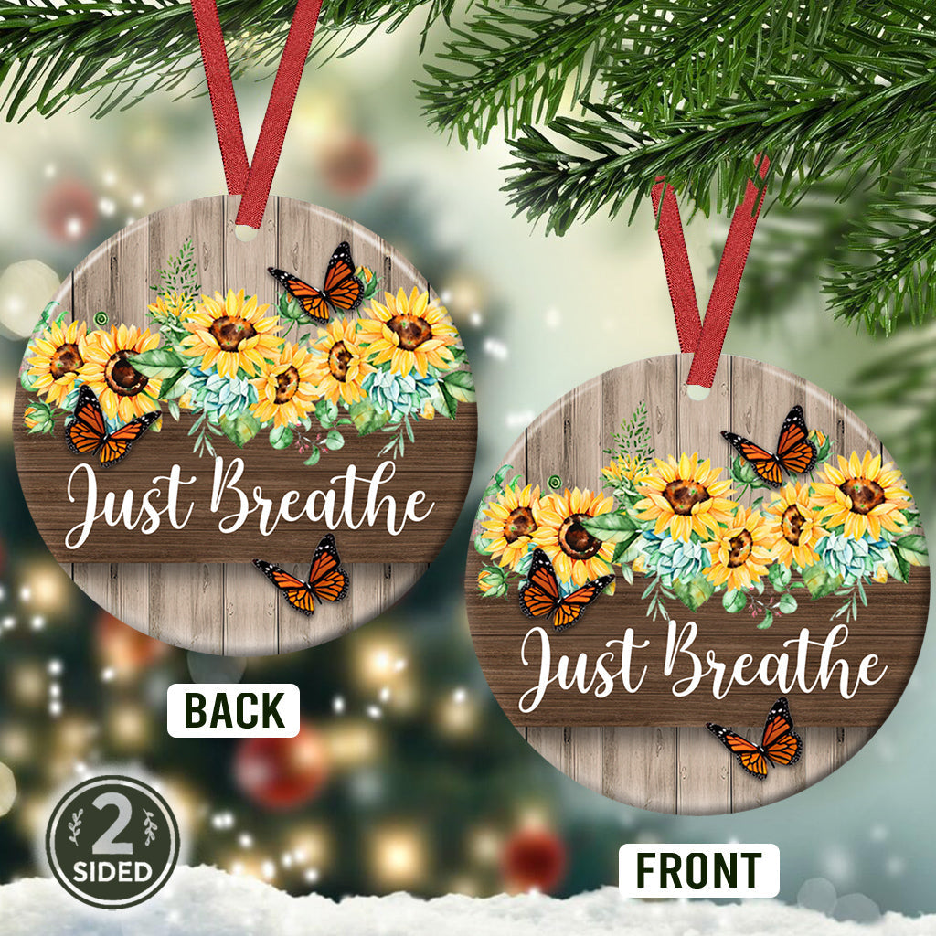 Sunflower Faith Just Breathe - Christian Ornament (Printed On Both Sides) 1122