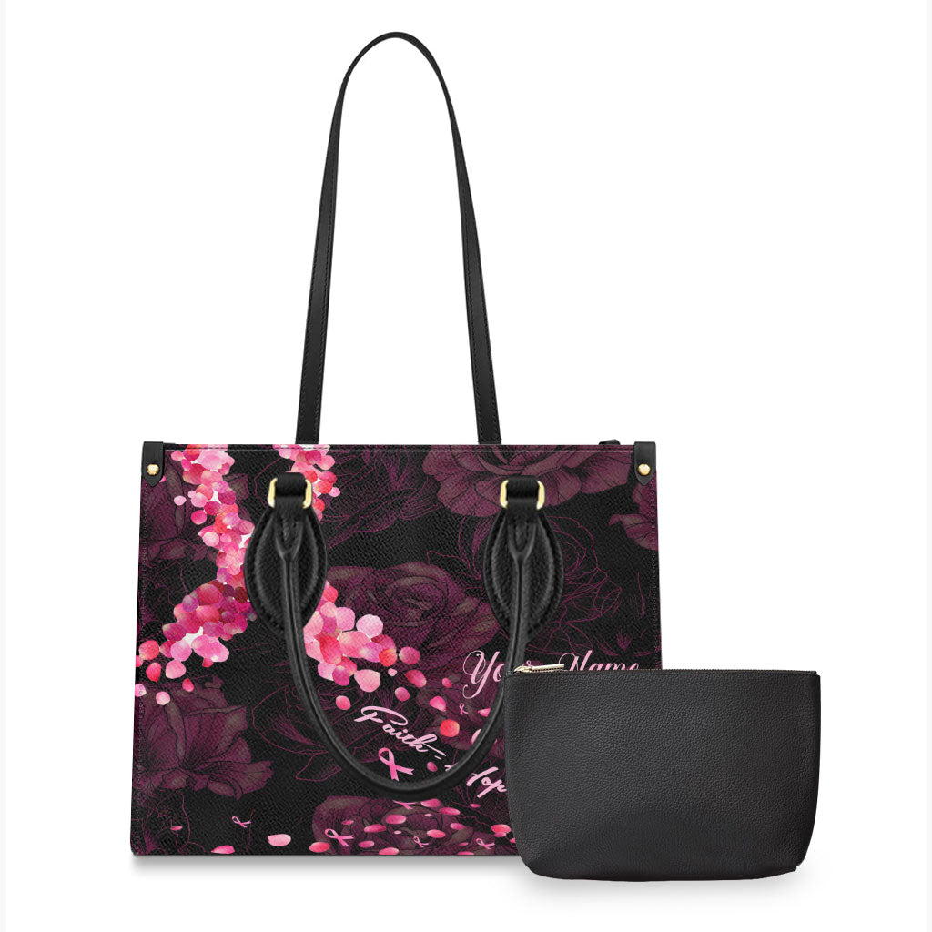 Faith Hope Love - Personalized Breast Cancer Awareness Leather Handbag