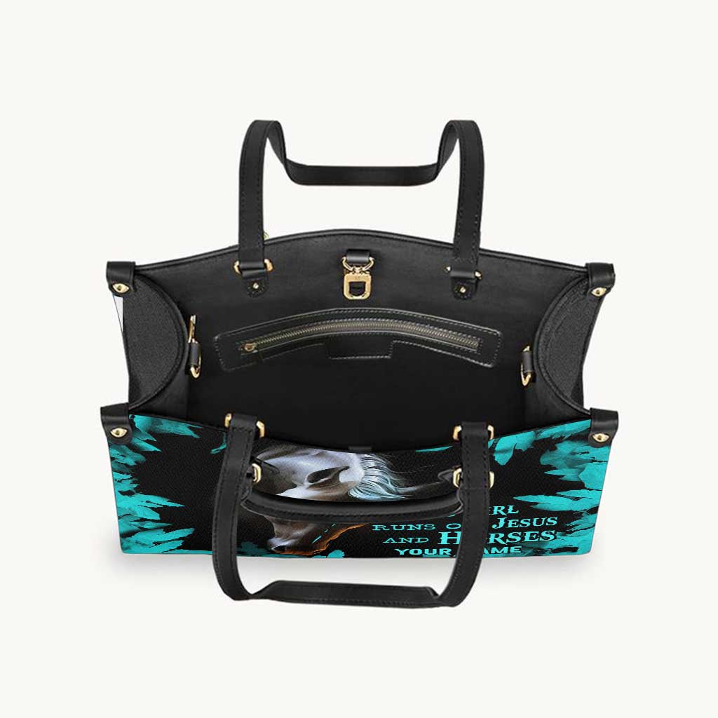 This Girl Runs On Jesus And Horse - Personalized Horse Leather Handbag