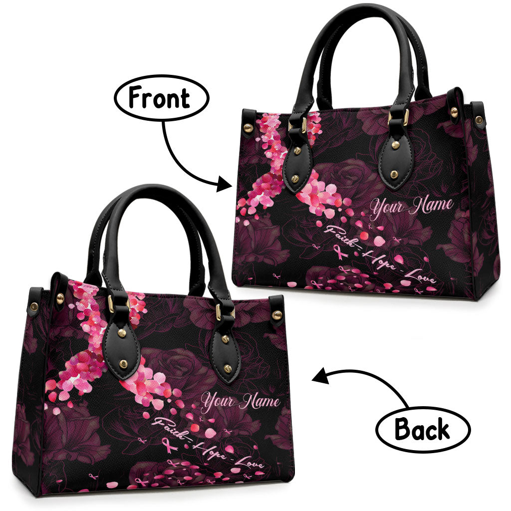 Faith Hope Love - Personalized Breast Cancer Awareness Leather Handbag