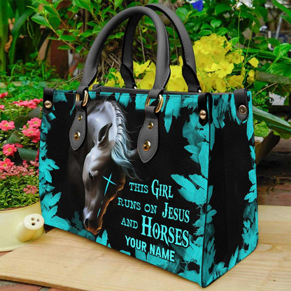 This Girl Runs On Jesus And Horse - Personalized Horse Leather Handbag