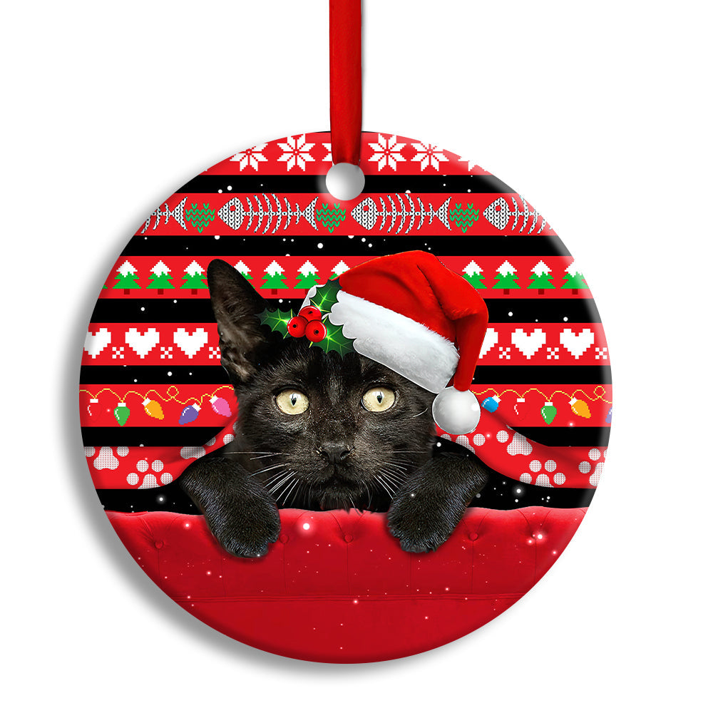 Black Cat Christmas Sweater Pattern - Cat Ornament (Printed On Both Sides) 1022