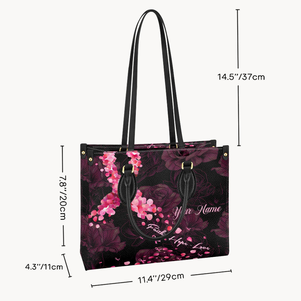Faith Hope Love - Personalized Breast Cancer Awareness Leather Handbag