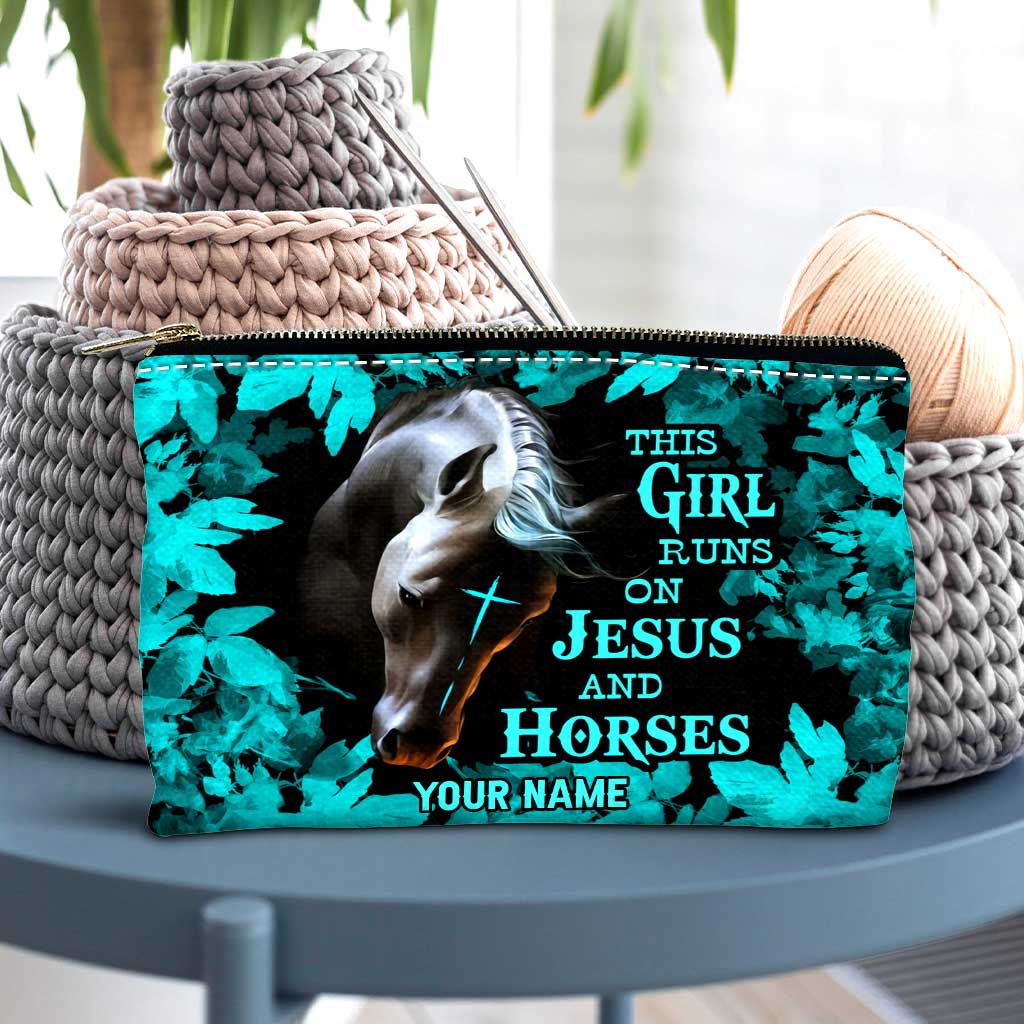 This Girl Runs On Jesus And Horse - Personalized Horse Pouch