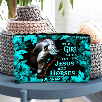 This Girl Runs On Jesus And Horse - Personalized Horse Pouch