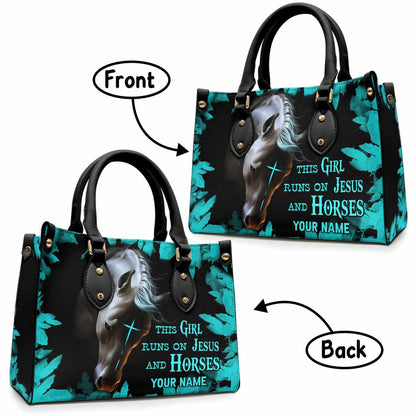 This Girl Runs On Jesus And Horse - Personalized Horse Leather Handbag