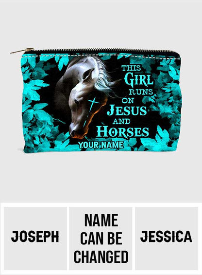 This Girl Runs On Jesus And Horse - Personalized Horse Pouch