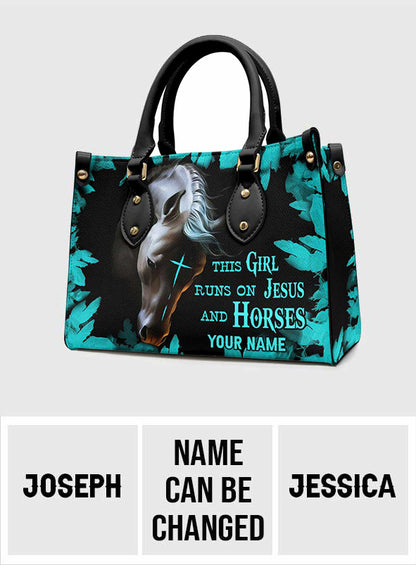 This Girl Runs On Jesus And Horse - Personalized Horse Leather Handbag