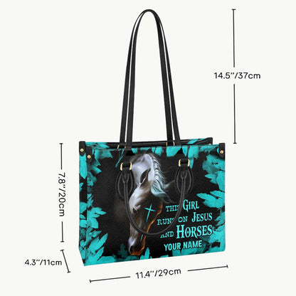 This Girl Runs On Jesus And Horse - Personalized Horse Leather Handbag