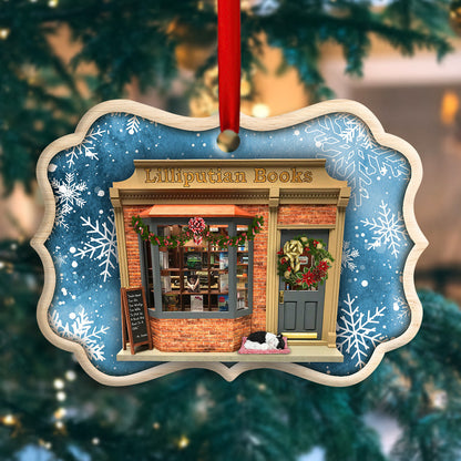 Bookstore Christmas Book And Snowflakes - Book Ornament (Printed On Both Sides) 1122