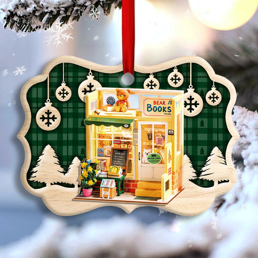 Bear Bookstore Christmas Book Lover Snowflakes - Book Ornament (Printed On Both Sides) 1122