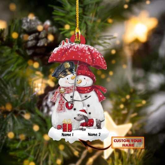 Police Snowman Couple - Personalized Police Officer Ornament (Printed On Both Sides) 1022